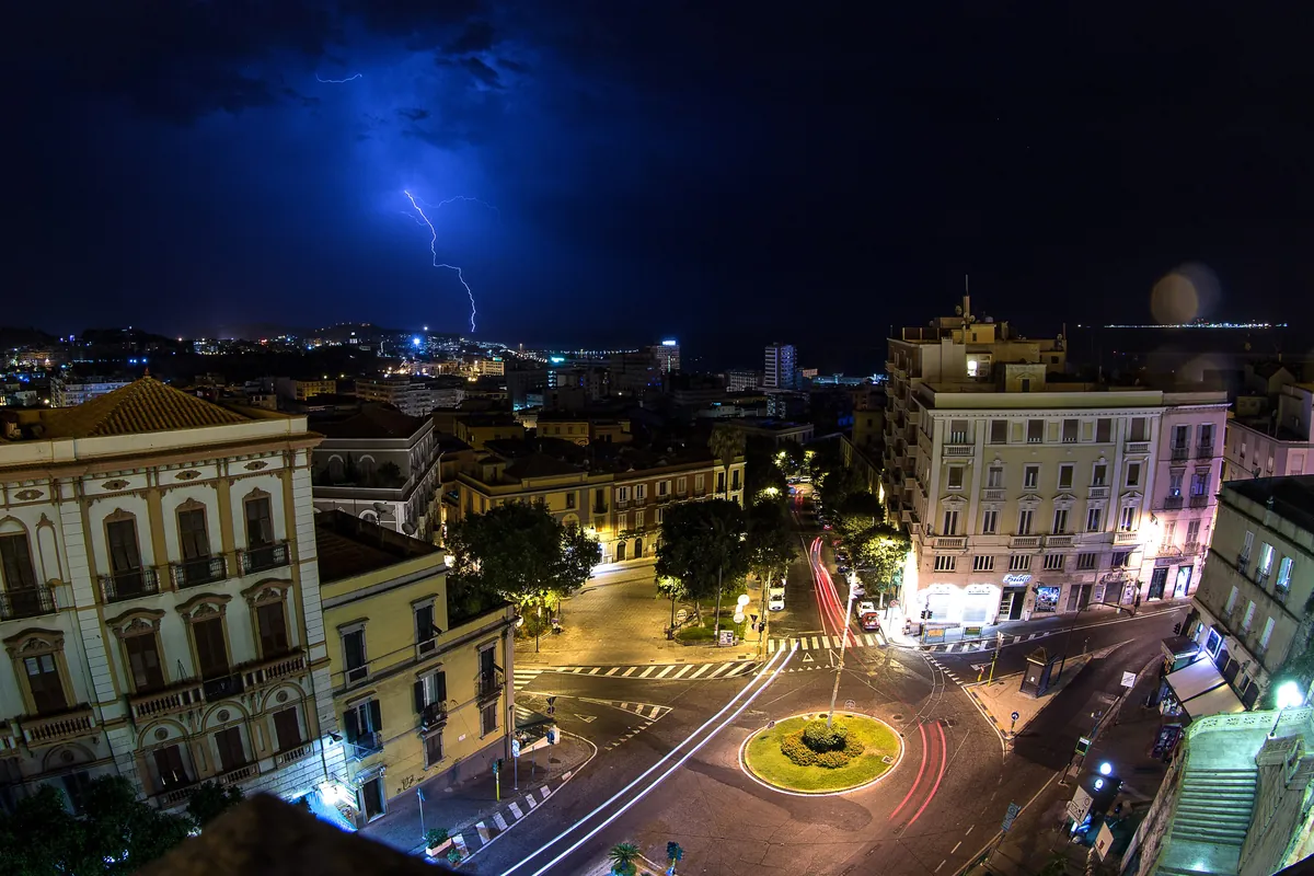Piazza Costituzione in Cagliari at night