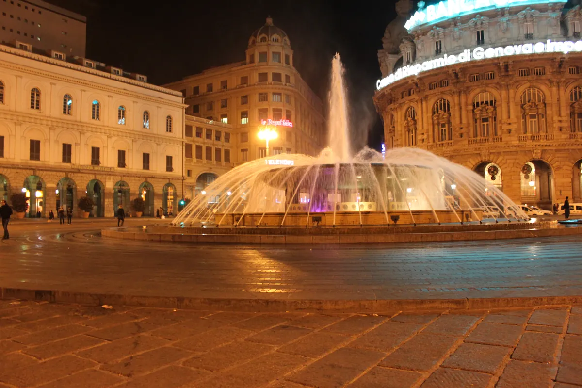 Piazza De Ferrari in Genoa at night