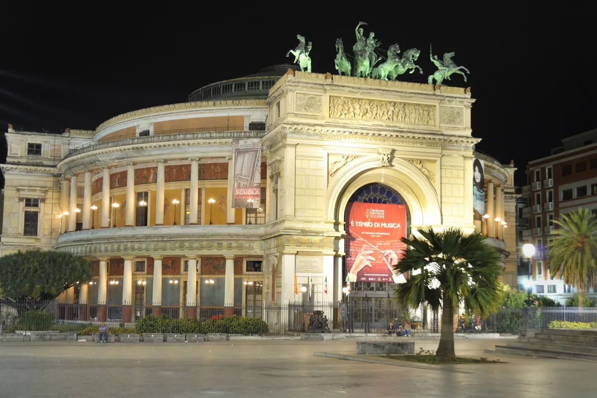 Teatro Politeama in Palermo at night